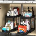 Set of 2 Under-Sink Organizers, Bathroom Cabinet Storage Solution, Dual-Tier Sliding Basket Drawers, Versatile Bath Collection Baskets for Under-Counter Storage with 8 Hooks