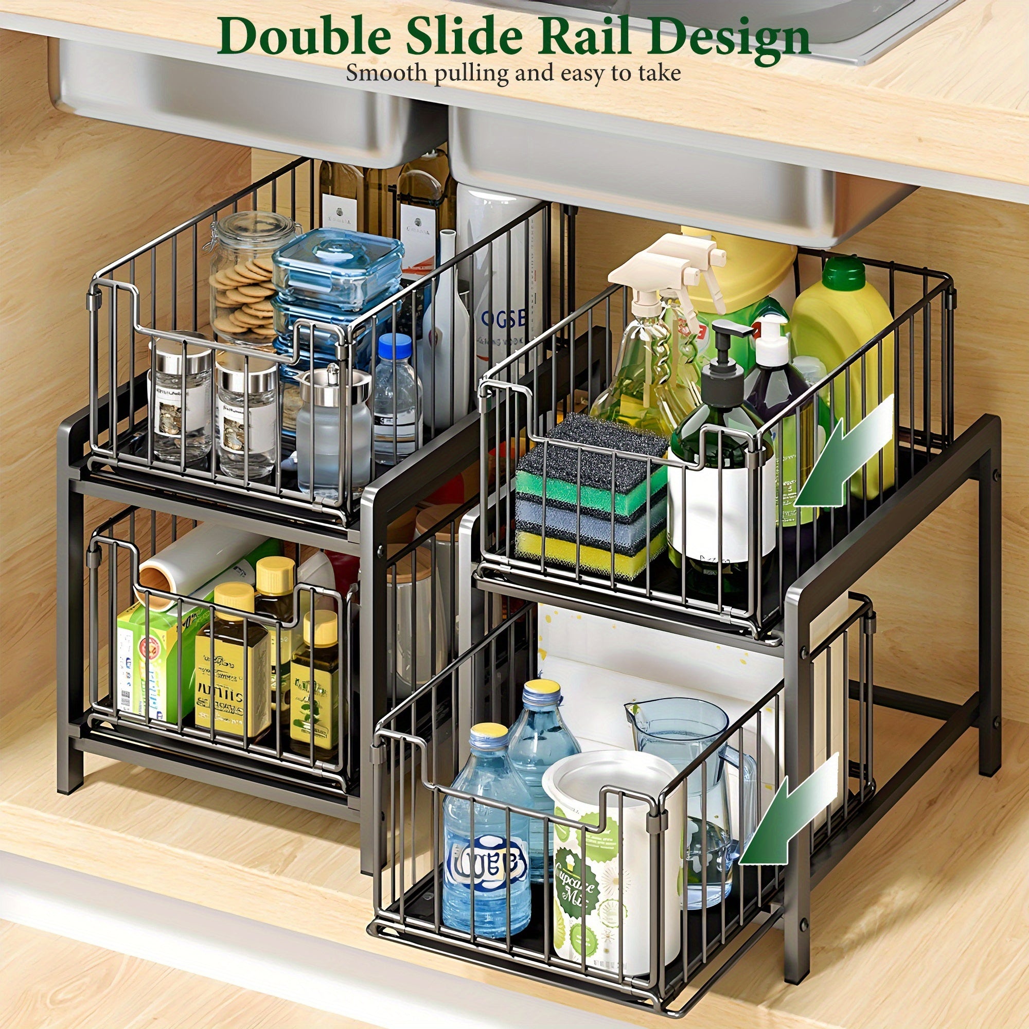 1pc 2 Tier Sliding Basket Drawer Organizer for Kitchen And Bathroom - Removable Pull-Out Organizing Kitchen & Bathroom - for - Essentials Countertop Storage Rack with Metal Shelf Suitable for Everyday Use - Perfect Gift for Homemakers & Organizers