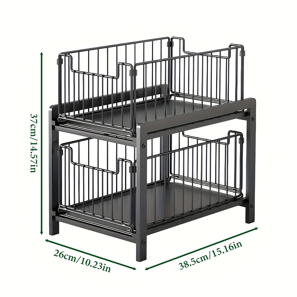 2-Tier Sliding Under-Sink Organizer Rack – Durable Metal Wire Storage Basket for Kitchen & Bathroom Essentials, Removable & Easy to Clean, Perfect for Utensils, Spices, Toiletries, and More, Bathroom Organizers And Storage