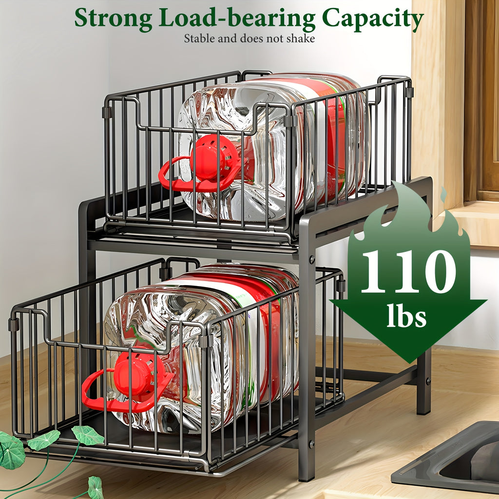 1pc 2 Tier Sliding Basket Drawer Organizer for Kitchen And Bathroom - Removable Pull-Out Organizing Kitchen & Bathroom - for - Essentials Countertop Storage Rack with Metal Shelf Suitable for Everyday Use - Perfect Gift for Homemakers & Organizers
